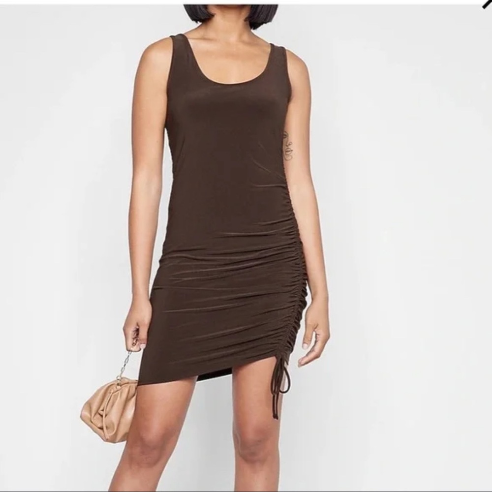 Express Chocolate Brown Ruched Mini Dress